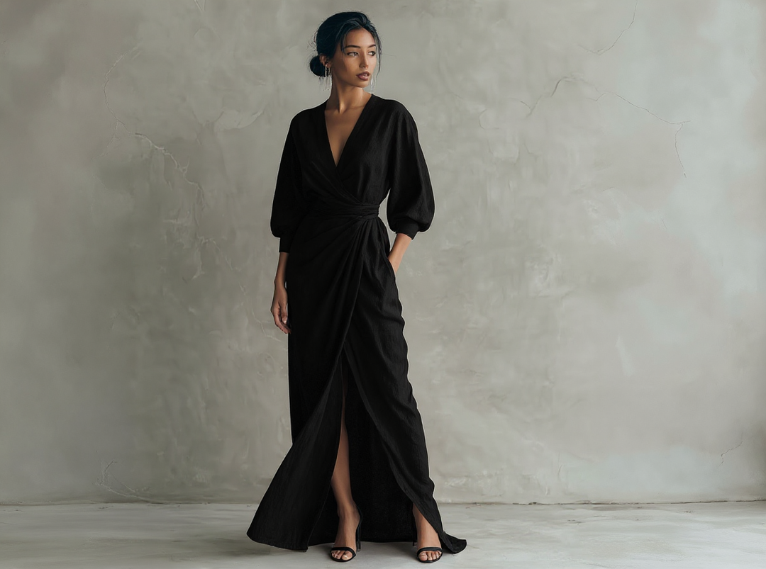 Women's Minimalistic V-Neck Maxi Dress - Effortless Elegance