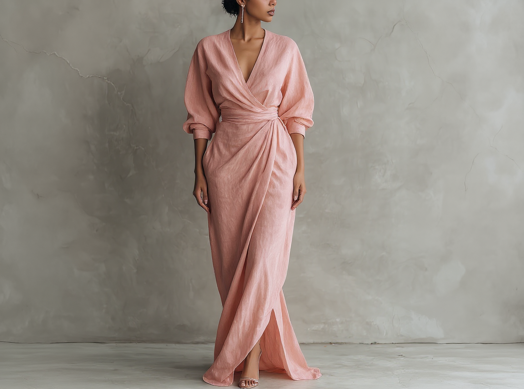 Women's Minimalistic V-Neck Maxi Dress - Effortless Elegance