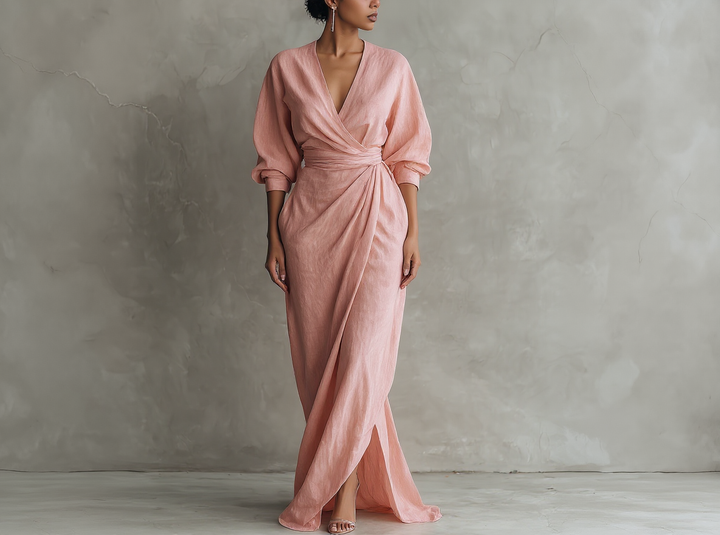 Women's Minimalistic V-Neck Maxi Dress - Effortless Elegance