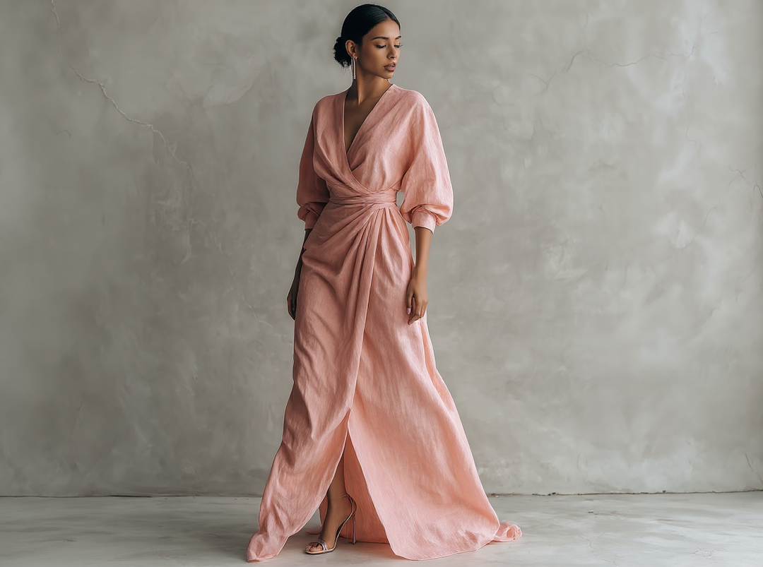 Women's Minimalistic V-Neck Maxi Dress - Effortless Elegance