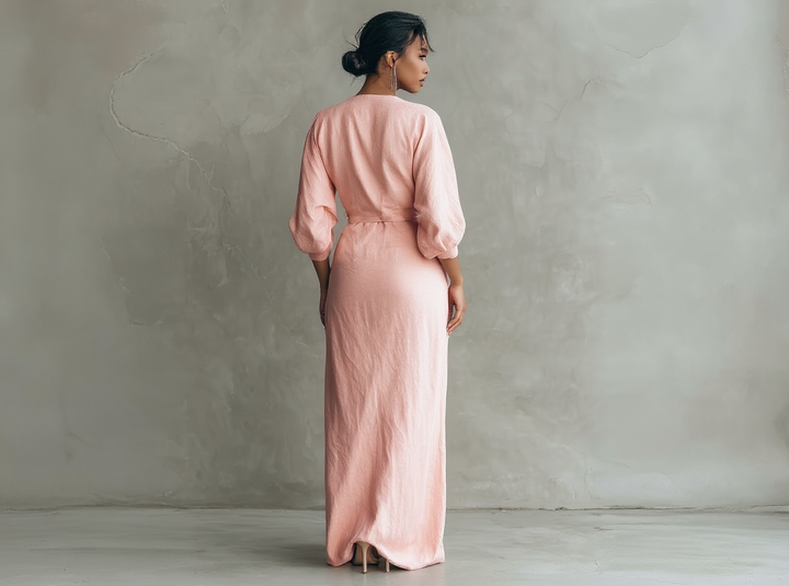 Women's Minimalistic V-Neck Maxi Dress - Effortless Elegance