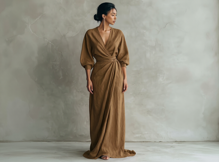 Women's Minimalistic V-Neck Maxi Dress - Effortless Elegance