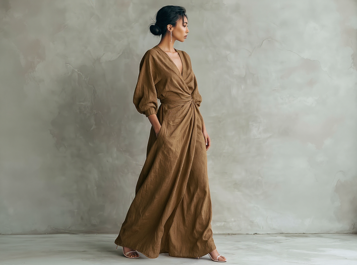 Women's Minimalistic V-Neck Maxi Dress - Effortless Elegance