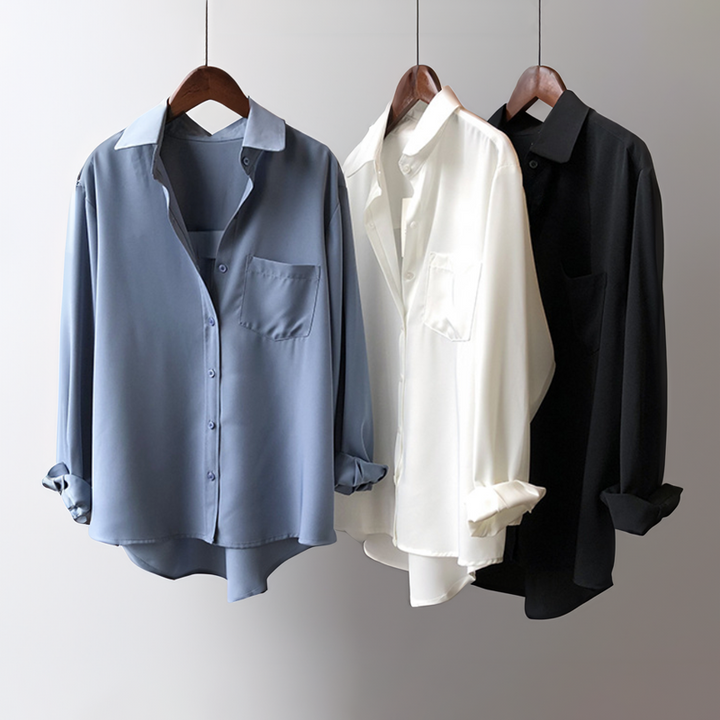 Women's Satin Blouse – Elegant High-Low Hem for Work to Evening
