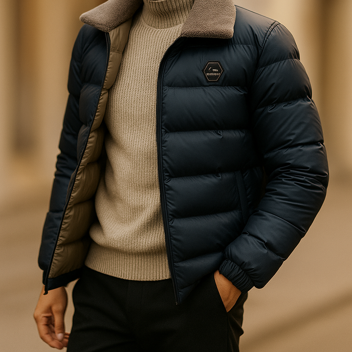 Men's Down Jacket – Fleece-Collar Padded Winter Coat