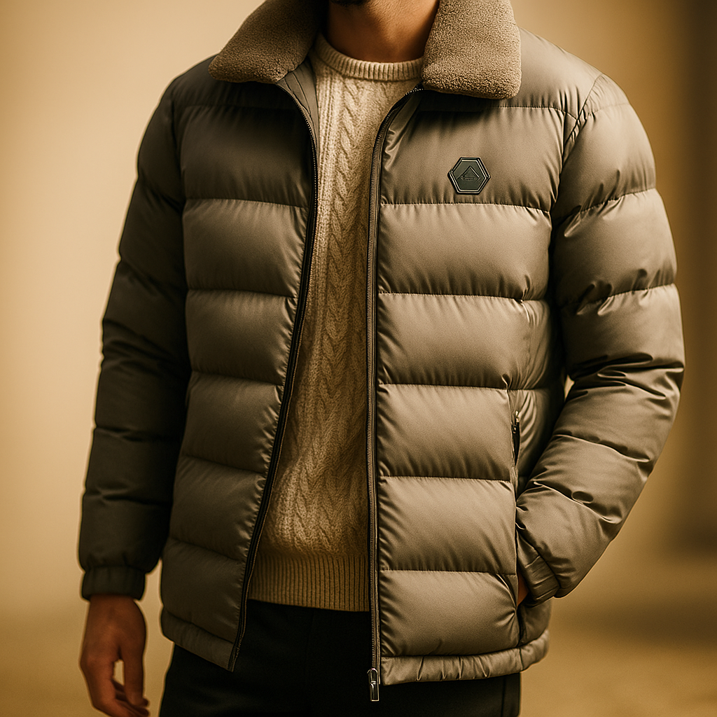 Men's Down Jacket – Fleece-Collar Padded Winter Coat