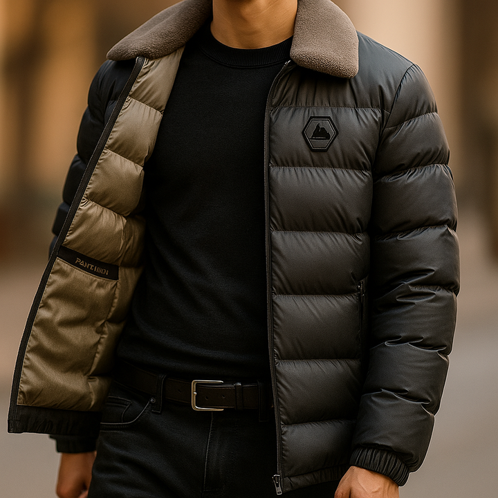 Men's Down Jacket – Fleece-Collar Padded Winter Coat