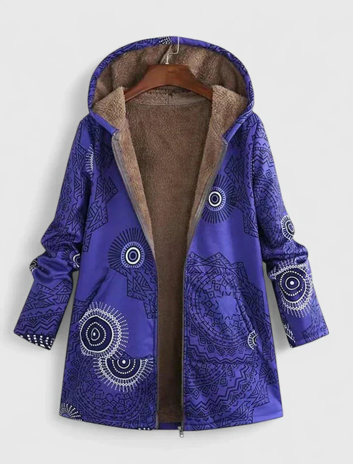 Women's Patterned Hooded Zip-Up Jacket - Cozy Everyday Warmth