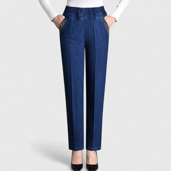 Women's Straight Leg Elastic Waist Jeans - Sophisticated Comfort