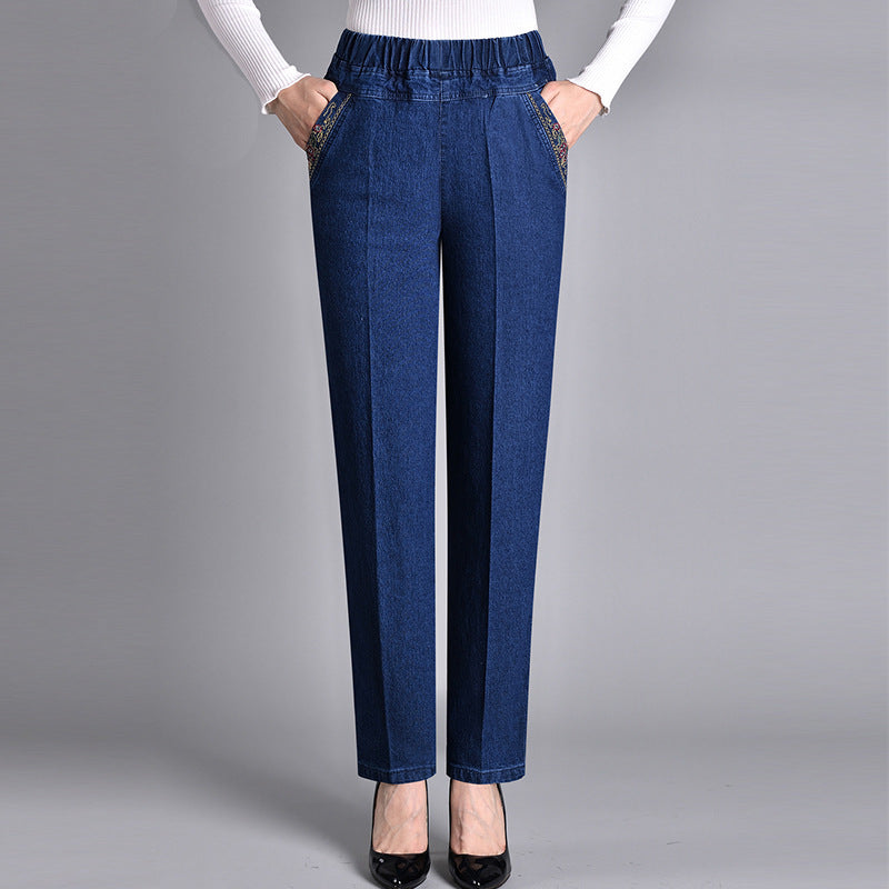 Women's Harper High-Waist Elastic Denim Trousers - Everyday Comfort