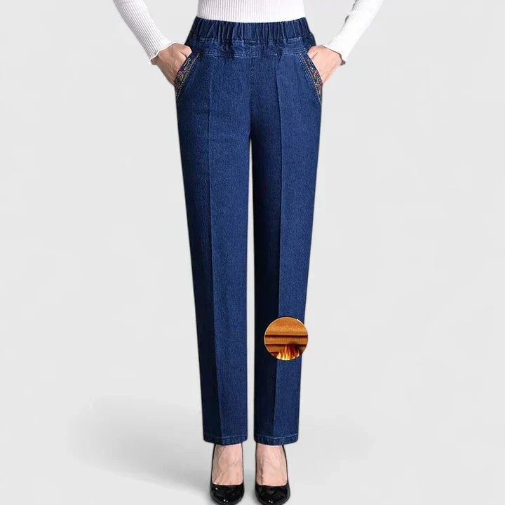 Women's Straight Leg Elastic Waist Jeans - Sophisticated Comfort