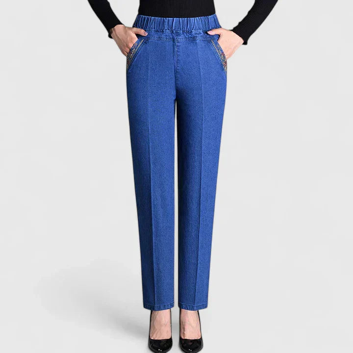 Women's Straight Leg Elastic Waist Jeans - Sophisticated Comfort