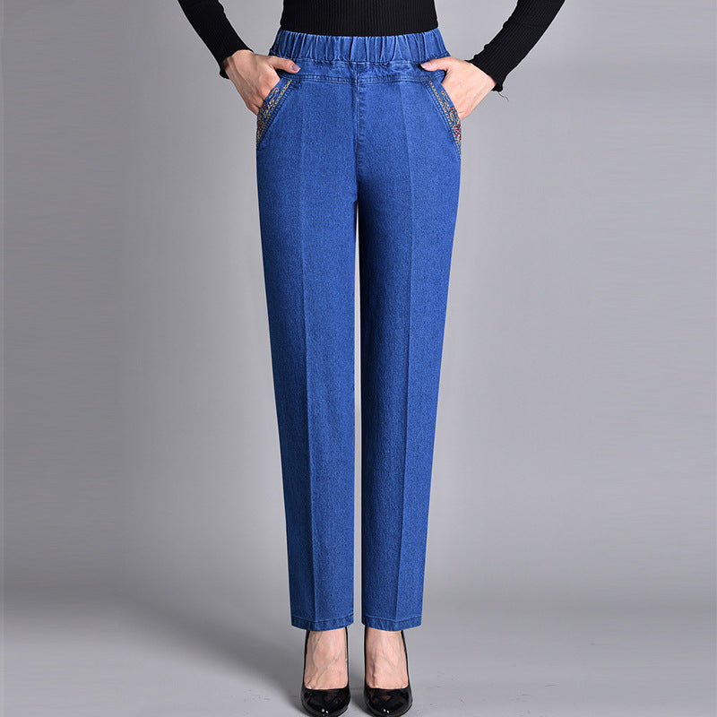 Women's Harper High-Waist Elastic Denim Trousers - Everyday Comfort