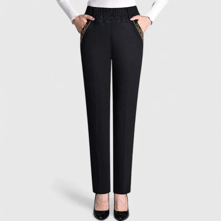 Women's Straight Leg Elastic Waist Jeans - Sophisticated Comfort