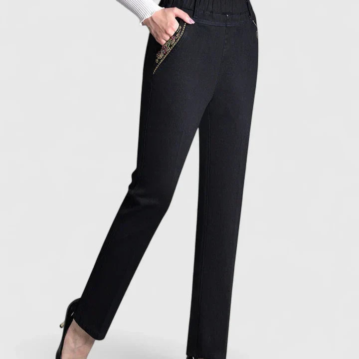 Women's Straight Leg Elastic Waist Jeans - Sophisticated Comfort