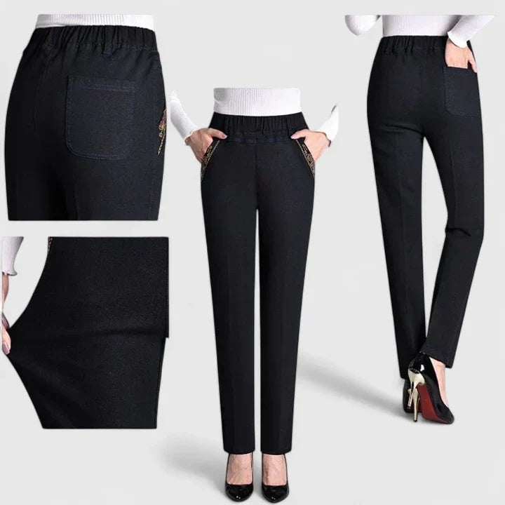 Women's Straight Leg Elastic Waist Jeans - Sophisticated Comfort