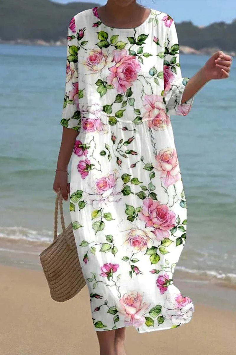 Women's Floral Relaxed Midi Dress - Everyday Elegance