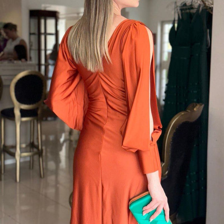 Women's Glossy Flowy Floor-Length Maxi Dress - Elegant