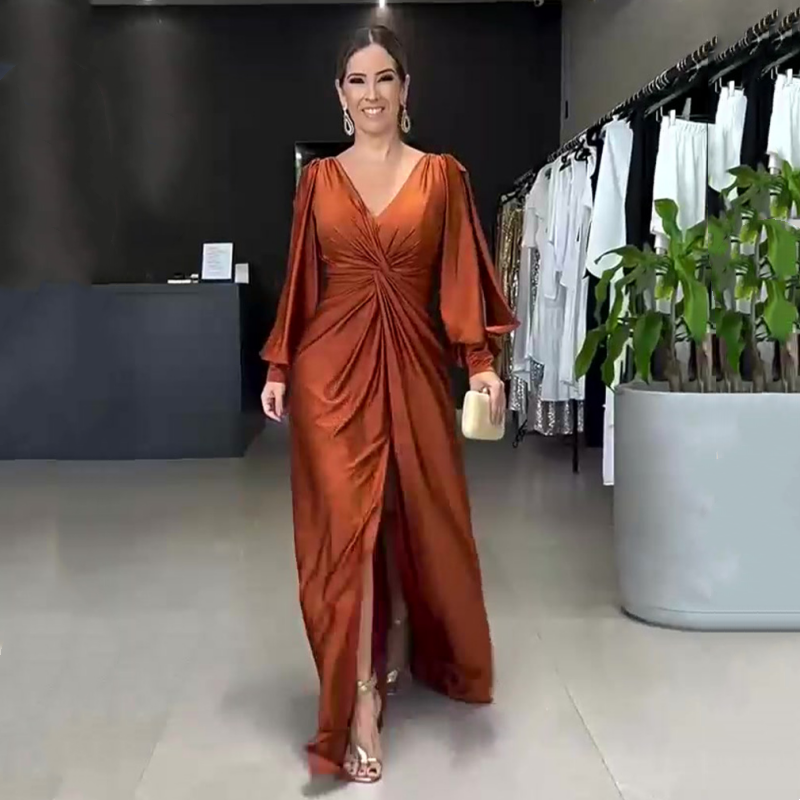 Women's Glossy Flowy Floor-Length Maxi Dress - Elegant