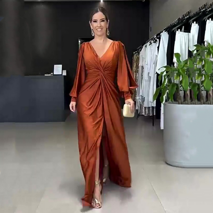 Women's Glossy Flowy Floor-Length Maxi Dress - Elegant