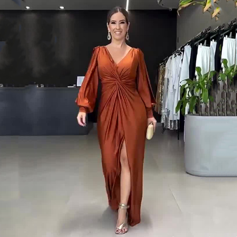 Women's Glossy Flowy Floor-Length Maxi Dress - Elegant