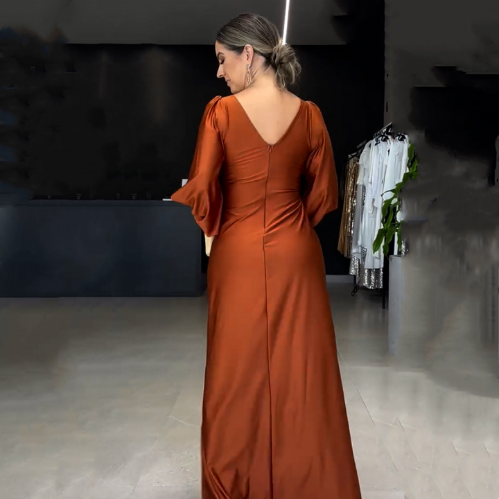 Women's Glossy Flowy Floor-Length Maxi Dress - Elegant