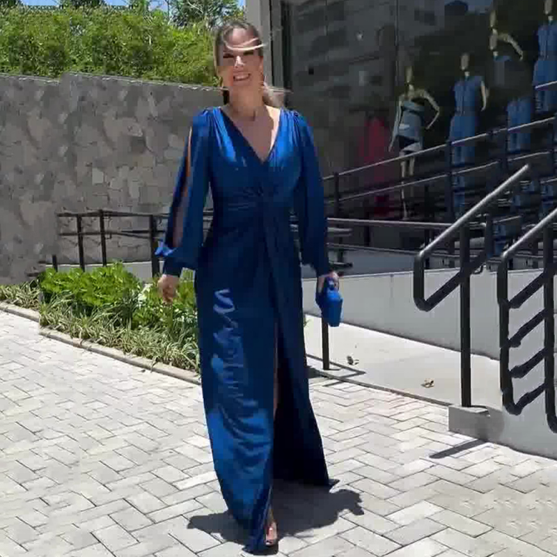 Women's Glossy Flowy Floor-Length Maxi Dress - Elegant