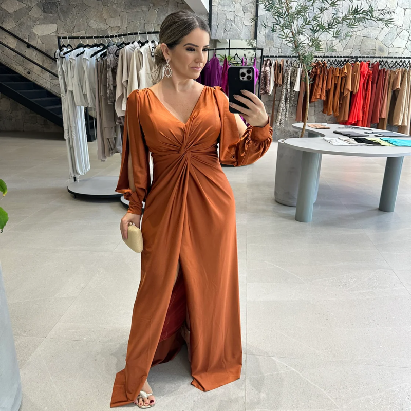 Women's Glossy Flowy Floor-Length Maxi Dress - Elegant