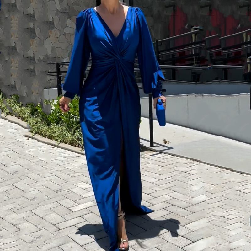 Women's Glossy Flowy Floor-Length Maxi Dress - Elegant
