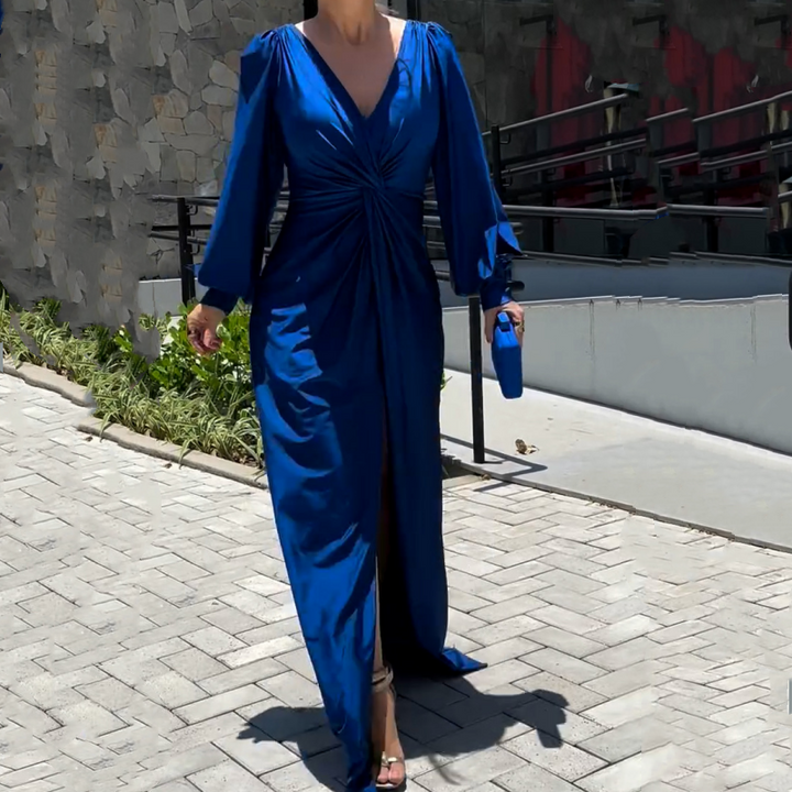 Women's Glossy Flowy Floor-Length Maxi Dress - Elegant