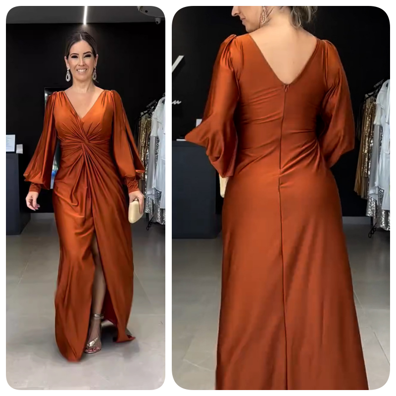 Women's Glossy Flowy Floor-Length Maxi Dress - Elegant