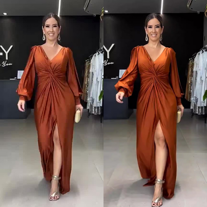Women's Glossy Flowy Floor-Length Maxi Dress - Elegant