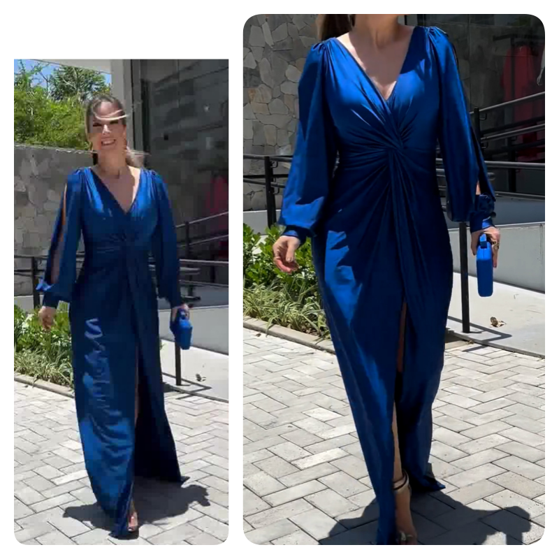 Women's Glossy Flowy Floor-Length Maxi Dress - Elegant