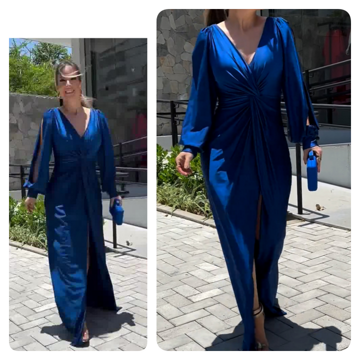 Women's Glossy Flowy Floor-Length Maxi Dress - Elegant
