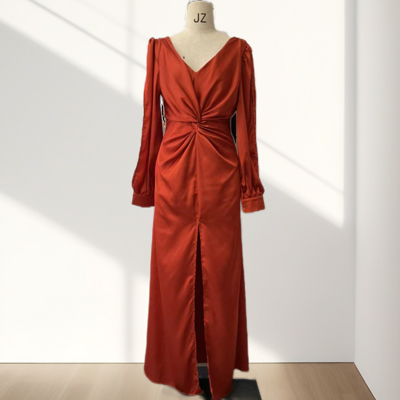Women's Glossy Flowy Floor-Length Maxi Dress - Elegant