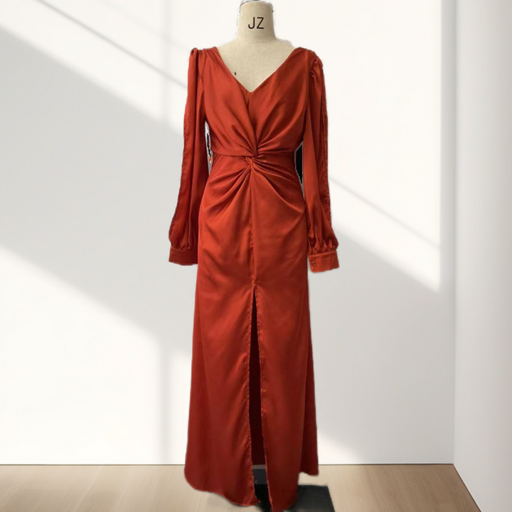 Women's Glossy Flowy Floor-Length Maxi Dress - Elegant