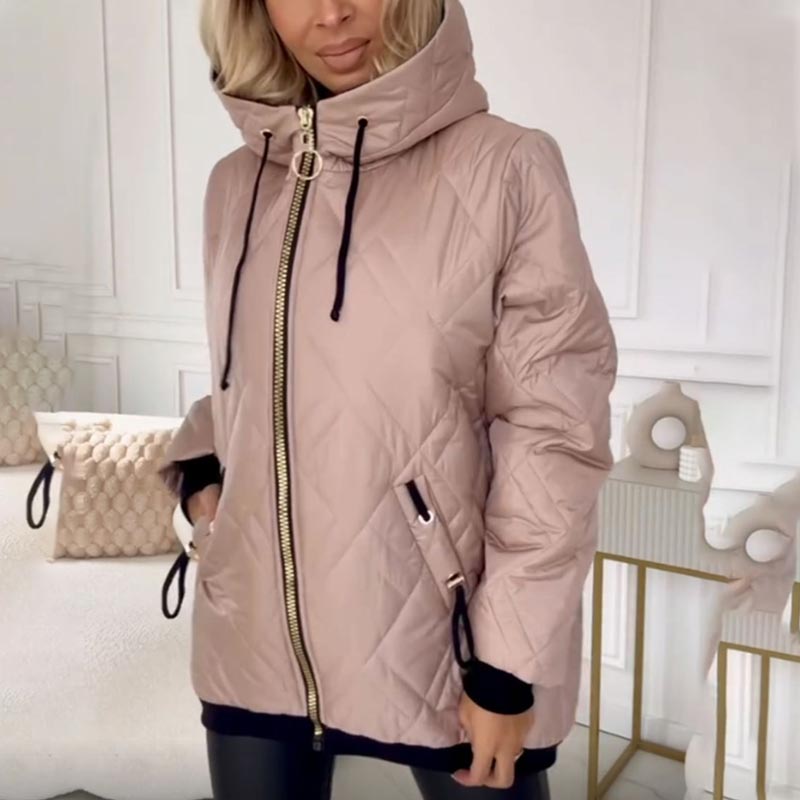 Women's Diamond Quilted Hooded Jacket - Chic Cold-Weather Style