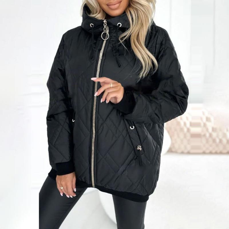 Women's Diamond Quilted Hooded Jacket - Chic Cold-Weather Style