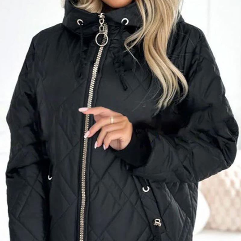 Women's Diamond Quilted Hooded Jacket - Chic Cold-Weather Style