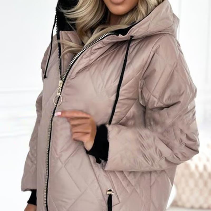 Women's Diamond Quilted Hooded Jacket - Chic Cold-Weather Style