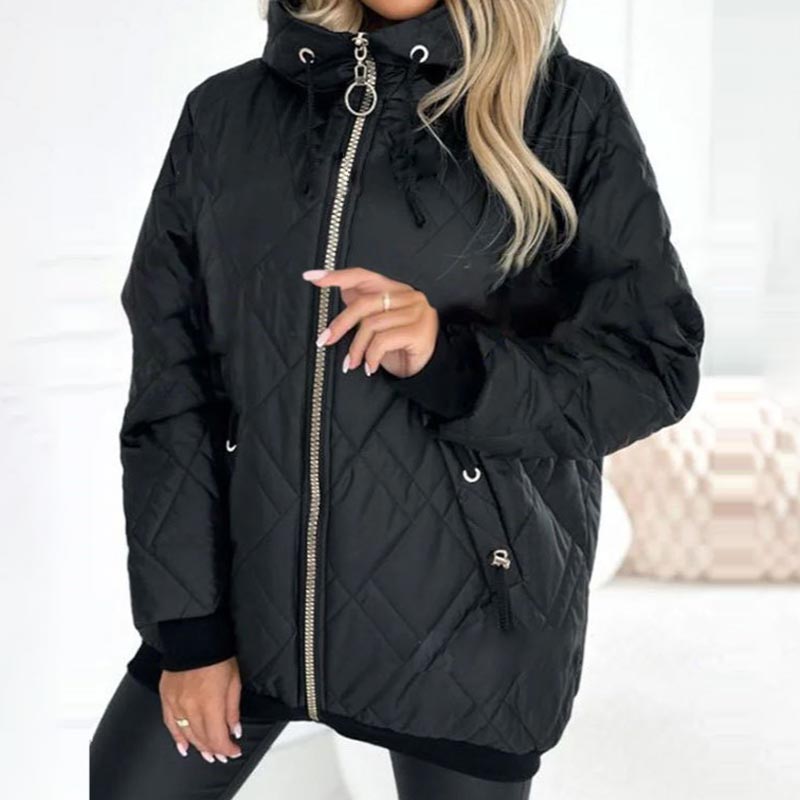 Women's Diamond Quilted Hooded Jacket - Chic Cold-Weather Style