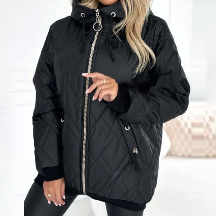 Women's Diamond Quilted Hooded Jacket - Chic Cold-Weather Style