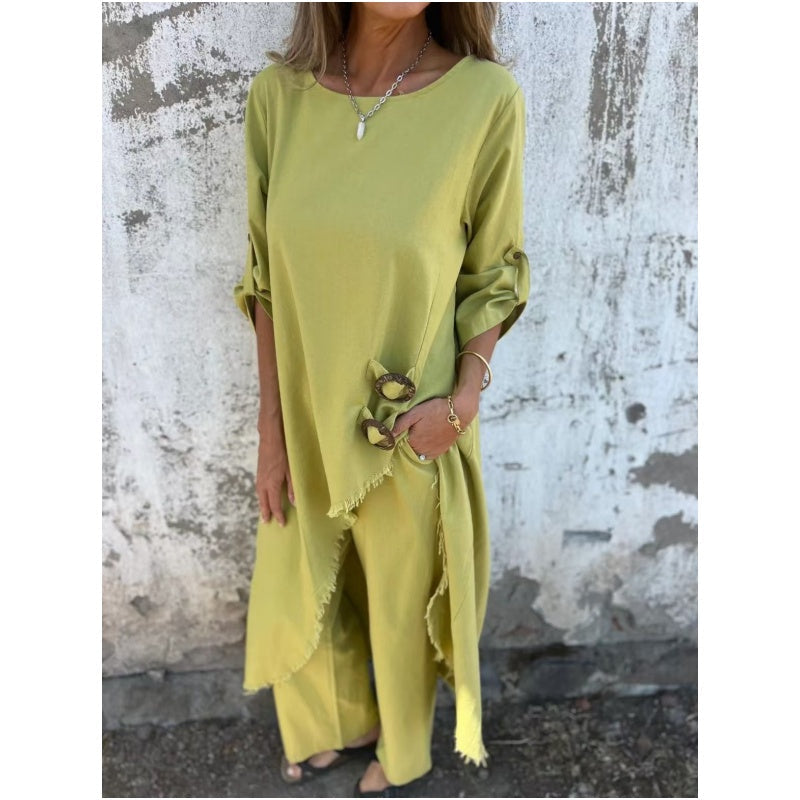 Women's Chic Asymmetrical Two-Piece Set - Breezy & Sophisticated
