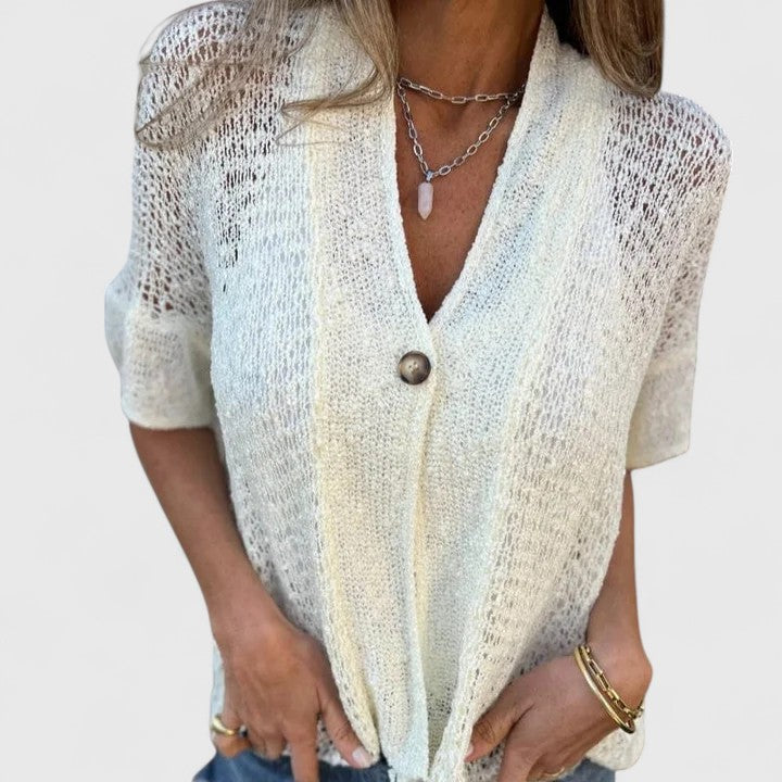 Women's Calista Knit Shirt – Breezy Open-Stitch Top for Layering