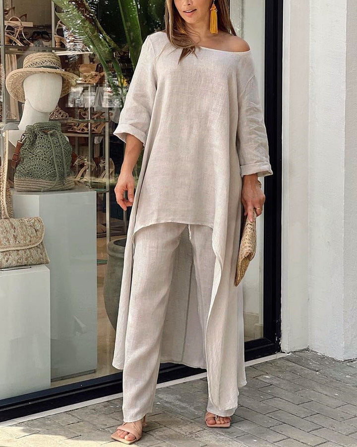 Women's Linen Tailored Two-Piece Set - Effortless Warm-Weather Style