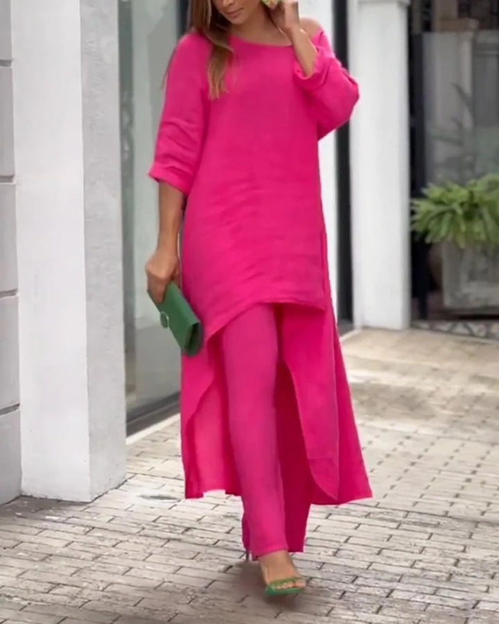 Women's Linen Tailored Two-Piece Set - Effortless Warm-Weather Style