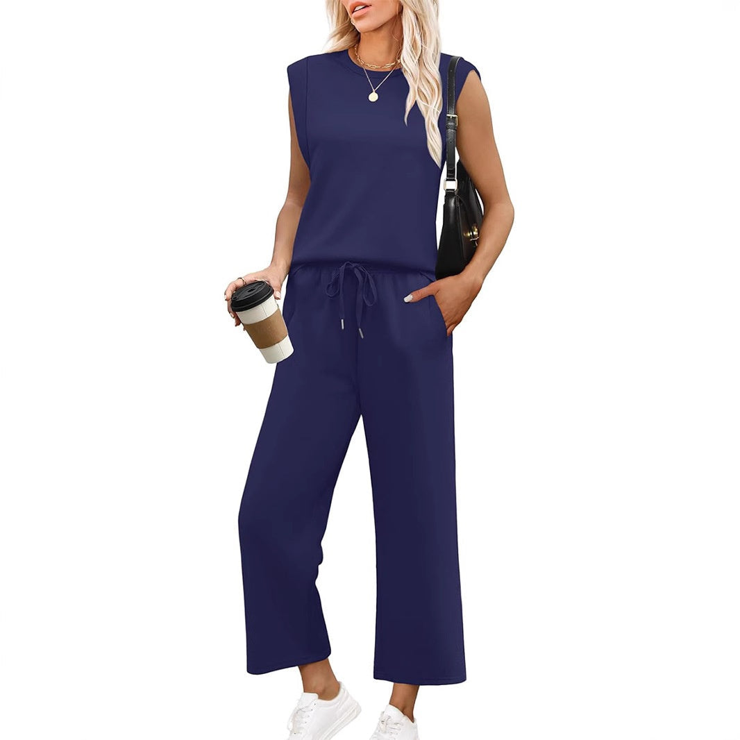 Women's Sleeveless Top & Wide Pants Set - Breezy Summer Style