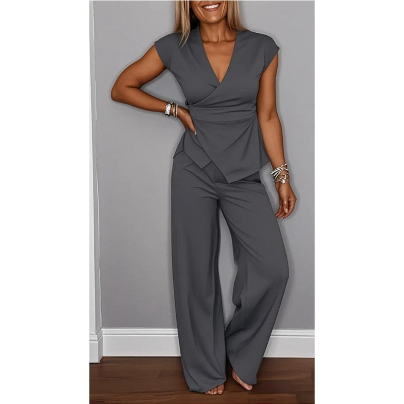 Women's Two-Piece Set - Elegant Wrap-Style Set for Day to Night