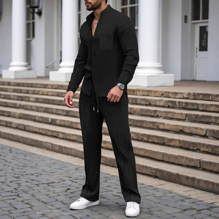 Men's Waffle Knit Shirt & Trousers Set – Relaxed Two-Piece