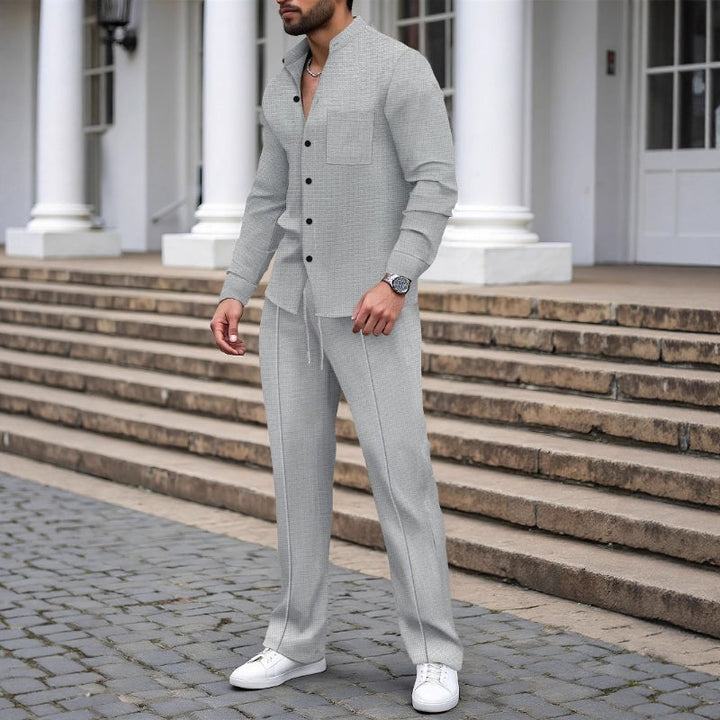Men's Waffle Knit Shirt & Trousers Set – Relaxed Two-Piece